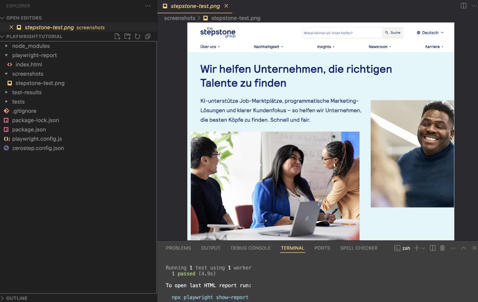 Screenshots in Playwright – Automatisch & manuell am Beispiel Stepstone